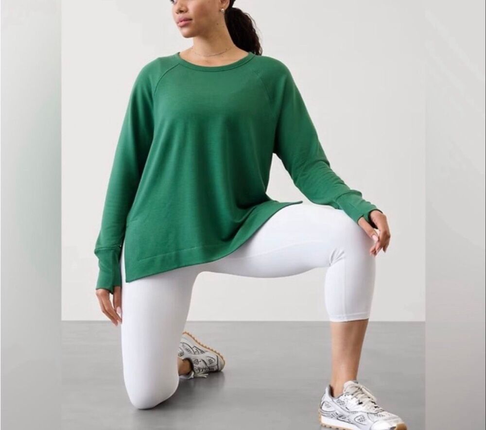 Athleta Coaster Luxe Recover Pullover Sweatshirt Green Womens XL NEW